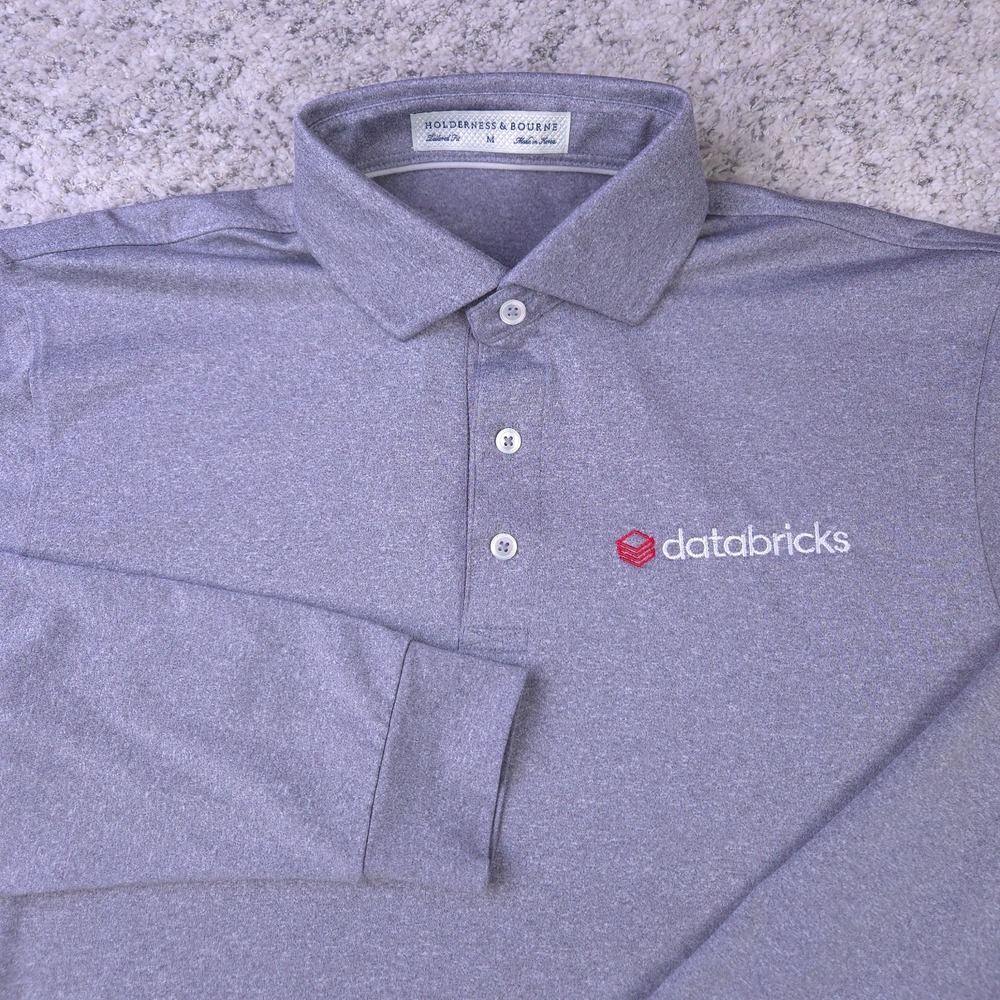 Databricks Shirt Mens Medium Holderness & Bourne Polo Long Sleeve Tech Swag EUC